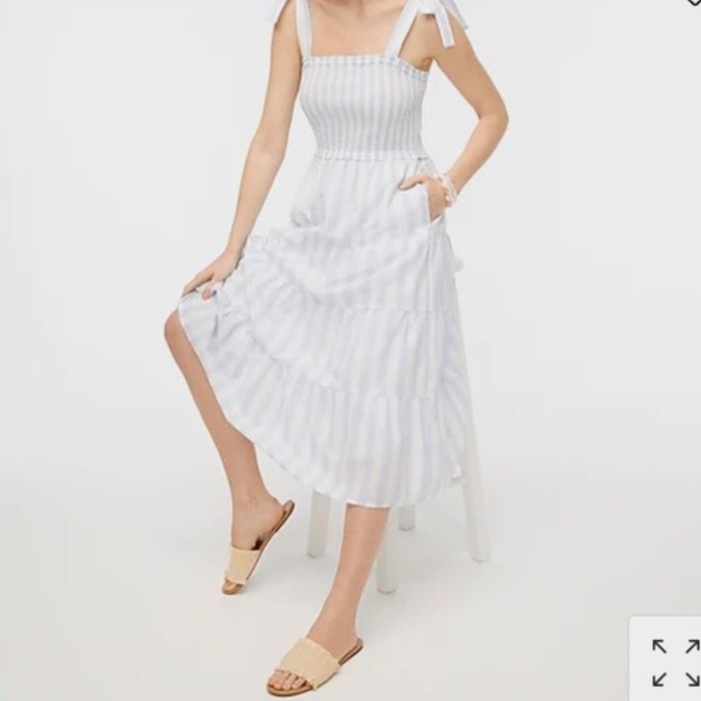 J. Crew Smocked Blue Striped Sundress Sz Petite XS